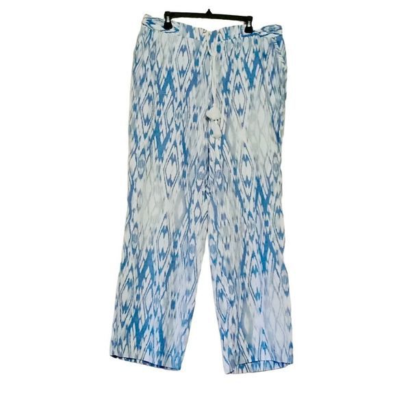 Cato Linen Blend Relaxed Fit Blue & Off White Drawstring Wide Legs Pants — SZ XL - Picture 1 of 7